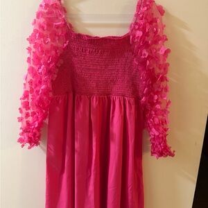 Pink Midi Dress w Floral Sleeves